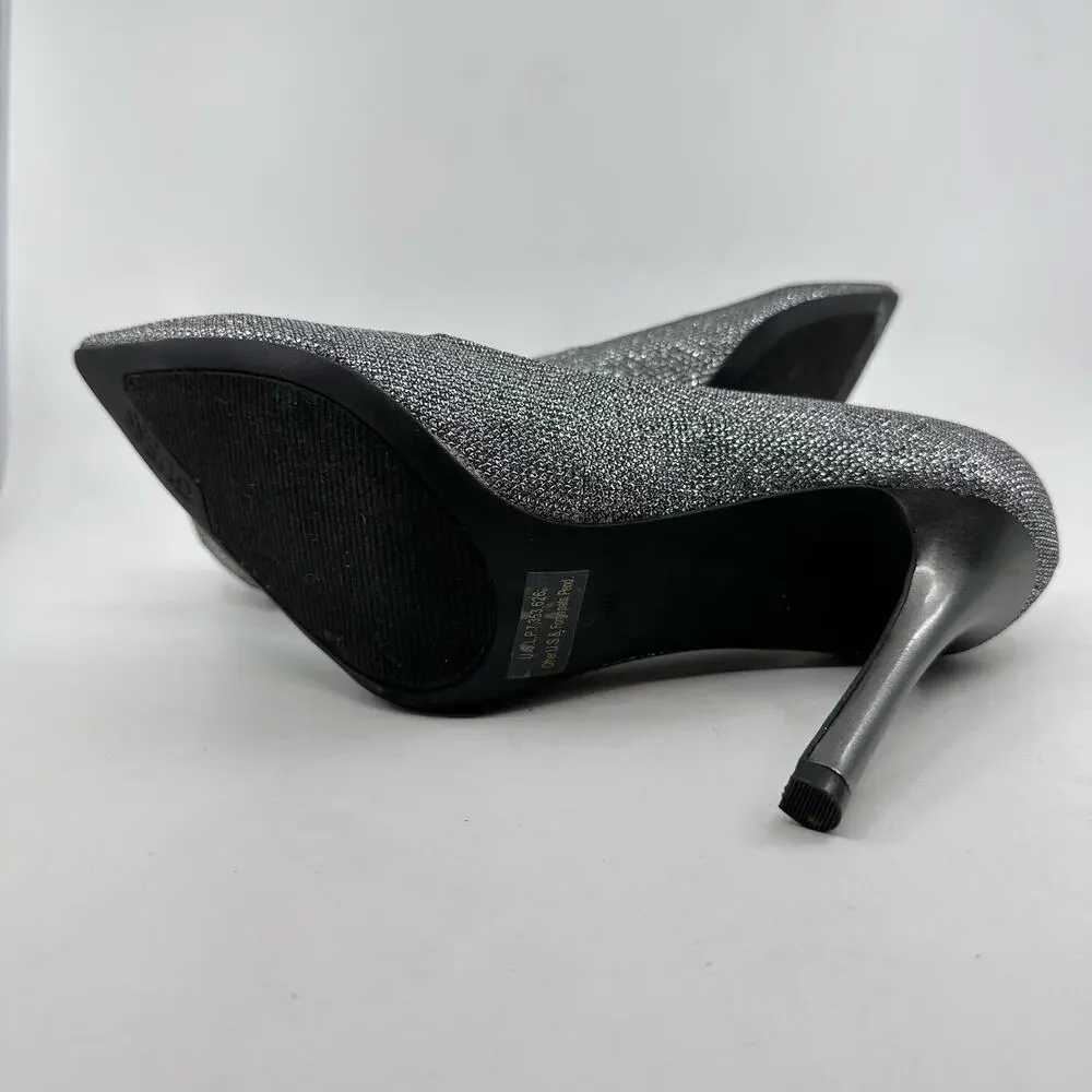 Guess Pointed Toe Glitter Pumps Womens 8 1/2 M Silver Dressy High Heels Office